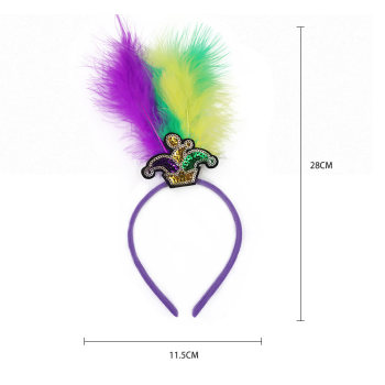 Yellow Clown Pattern Festive Mardi Gras Feather Headband Set - 10 Pack Sequin Jester Hat Party Accessory