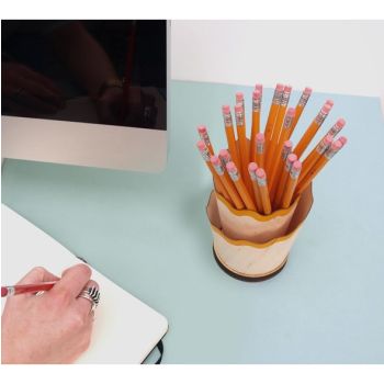 2PCS Blue Creative Wooden Pencil Shaving Pen Holder - Novelty Desk Organizer & Stationery Storage