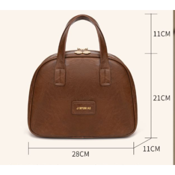 Brown Retro PU Leather Cosmetic Bag - Large Capacity Travel Toiletry Organizer Pouch