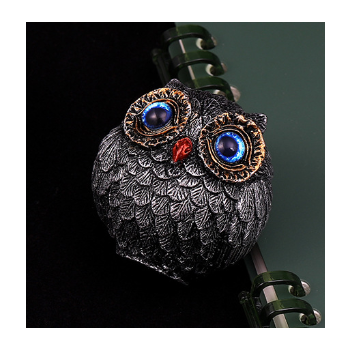 3Pcs Blue Small Decorative Resin Owl Figurine - Textured Statue with Blue Eyes