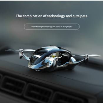 Silver Solar Powered Drone Car Air Freshener - Rotating Propeller Vehicle Scent Diffuser Ornament