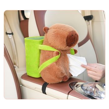 Cute Capybara Tissue Holder for Car - Plush Toy with Storage
