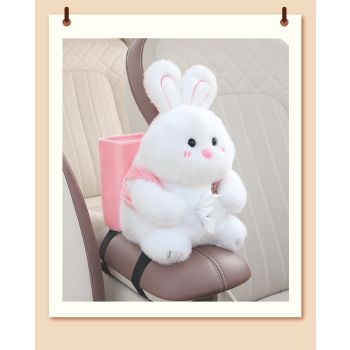 Adorable White Rabbit Tissue Holder for Car - Plush Toy with Storage