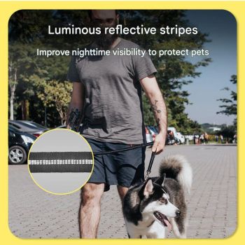Grey Shock Absorbing Dog Leash with Reflective Stitching - 135cm for Small to Large Dogs