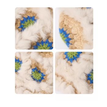 Plush Floral Bucket Hat,Warm Crocheted Winter Hat in Beige-Hat circumference: 56-60cm