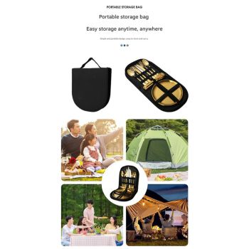 6-Piece Portable Stainless Steel Cutlery Set with Plate and Bag - Gold, Great for Camping and Travel (Chopsticks)