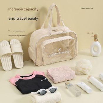 Waterproof beach bag with wet and dry separation, gym and swim storage bag, toiletries and cosmetic bag for swimsuits and goggles (Gray has shoe compartment)