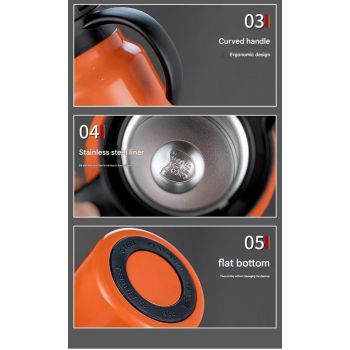 Orange 316 Stainless Steel Stewing Tea Kettle with Wooden Handle - Insulated Tea and Coffee Kettle with Infuser for Home and Office