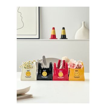 Red Ceramic Desktop Organizer - Cute Hand Shaped Pencil Holder and Makeup Brush Storage for Home and Office