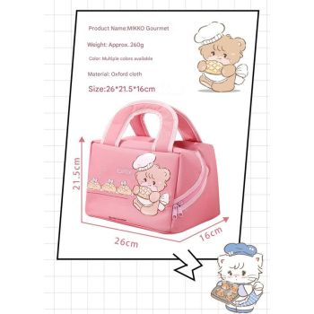 Blue (Ice Cream Bear) Cute Cartoon Lunch Bag - Large Capacity Insulated Handbag for Students and Office Use
