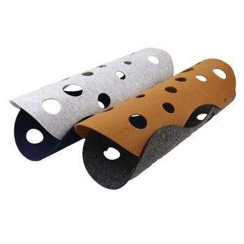 DIY Felt Cat Tunnel - Foldable Egg Roll-Shaped Pet Toy with Multiple Holes(Gray + Navy Blue)