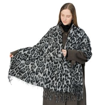 Stylish Animal Print Scarf - Warm Fall/Winter Shawl with Tassels, Imitation Cashmere(Wine red)
