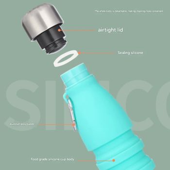 Blue Collapsible Silicone Water Bottle - Portable Sports Hydration Flask with Carabiner, 550ml/300ml