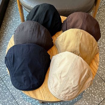 Retro Newsboy Cap - Unisex Vintage Flat Beret with Visor(Navy)