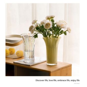 Nordic-Style Glass Vase - Elegant Fluted Flower Vase for Home Decor(Pink)