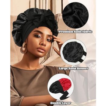 Luxury Double-Sided Satin Bonnet with Elastic Band(Purple + light purple lining)