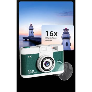 Compact 4K Digital Camera - 50MP, 16x Zoom, 2.4-inch IPS Screen, WiFi & Fill Light - Retro CCD Style(black)