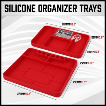 Set of 2 Non-Slip Flexible Silicone Tool Organizer Trays with Magnetic Parts Holder
