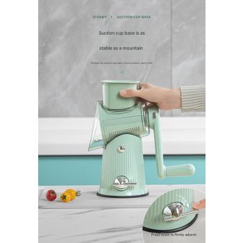 Multi-Function Rotary Vegetable Slicer & Grater - 5 Blade Types (10 Pcs Total) with Storage Box-white