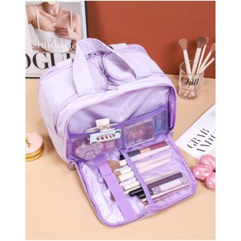 Portable Multi-Compartment Travel Toiletry & Makeup Organizer Bag with Brush Holders(Yellow)