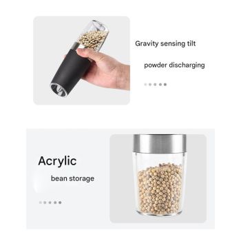 Gravity Electric Salt & Pepper Grinder Set - Adjustable Coarseness, LED Light, Battery Operated(black)