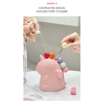 Adorable Unicorn Ceramic Fruit Fork Holder Set - Includes Stainless Steel Forks with Ball Tops(green)