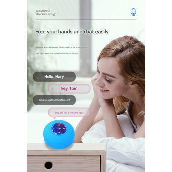 IPX4 Waterproof Bluetooth Shower Speaker with Suction Cup & LED Lights - Hands-Free Calling(blue)