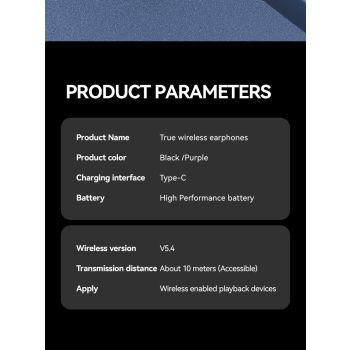 Smart TWS Earbuds with Full Touch Screen Case - Wireless 5.4, Open-Ear, Noise Reduction(purple)