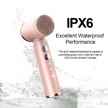 Pink 6-in-1 Electric Facial Cleansing Brush Set - Rechargeable & Waterproof