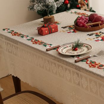 Embroidered Christmas Tablecloth - Embroidered Santa Claus, Reindeer (140*305cm)
