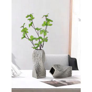 Silver Abstract Twisted Ceramic Vase - Artistic Minimalist Flower Holder for Home Decor (20x10x10cm)