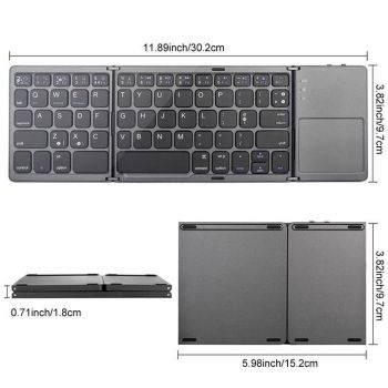 Black Tri-Fold Bluetooth Keyboard with Touchpad - Multi-Device Compatible (iOS/Android/Win)