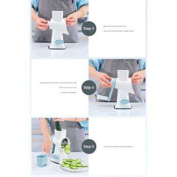 White Rotary Cheese Grater & Vegetable Slicer - Manual Shredder with 3 Interchangeable Drums