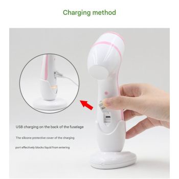 Pink Waterproof Facial Cleansing Spin Brush Set - Rechargeable with 3 Heads & Charging Stand