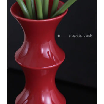 Glossy Red Ceramic Vase - Unique Bamboo-Look Design (25.5x9x7cm)