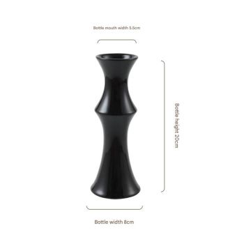 Glossy Black Ceramic Vase - Unique Bamboo-Look Design (20x8x5.5cm)