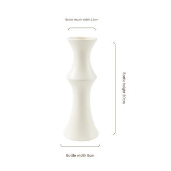 Matte White Ceramic Vase - Unique Bamboo Shape Design (20x8x5.5cm)