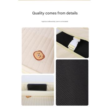 Kids Car Seat Travel Tray - Waterproof Lap Desk with Storage Pockets (Beige Bear - Square)