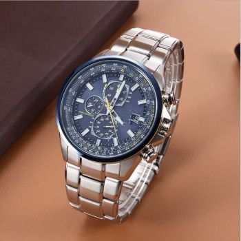 Steel strip blue surface Elegant Men's Quartz Chronograph Watch with 42mm Case and Perpetual Calendar