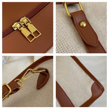 Black Contrast Color Women's Travel Bag - Canvas & PU Leather Trim Luggage (32x21x14cm)