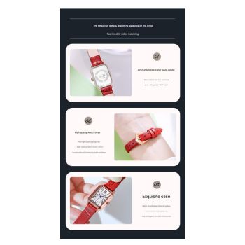 Rose gold shell lotus root plate coffee belt Ladies Quartz Watch - Classic Rectangular, Leather Band