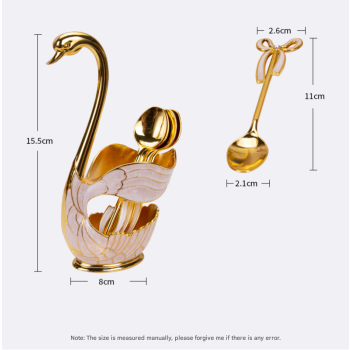 Elegant Swan Base Spoon Holder Set with 6 Coffee/Dessert Spoons(Silver spoon)