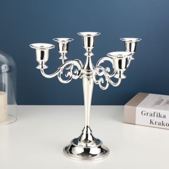 Silver Elegant Metal Candelabra 5 Arm Candle Holder -  Decorative Candelabra for Home, Weddings, Events