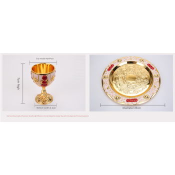 Vintage Palace Style Liquor Serving Set - Metal Pot, 6 Cups & Tray (White gold red rose)