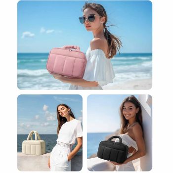 Camel Puffy Travel Wash Bag with Wide-Mouth Access and Wet-Dry Pockets