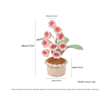 Handmade Crochet Lily of the Valley Potted Plant - Everlasting Crochet Flower Arrangement (9 heads pink)