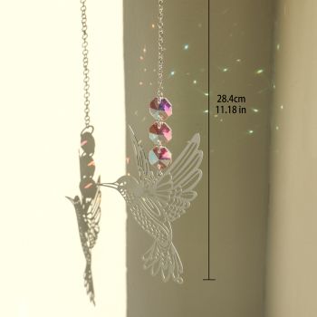 (Style B)2 PCS Hummingbird Metal Suncatcher with Crystal Accents - for Window or Wall Indoor Hanging Ornament