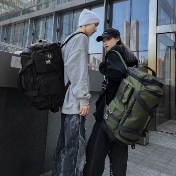 Green Unisex Travel Bag with Utility Buckles and Wet/Dry Compartments