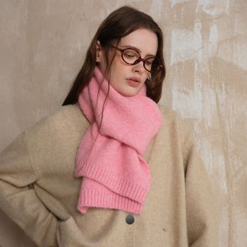 Pink Soft Wool Blend Knitted Scarf Women Men Winter Pure Color Neck Wrap (157x22cm)