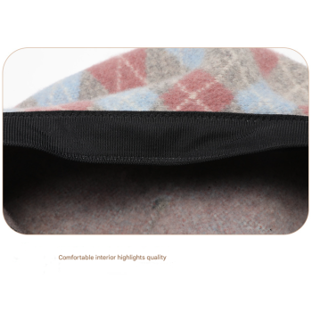 Diamond Colorblock Wool Beret - Stylish Plaid Painter Hat, Warm and Soft - (Orange)